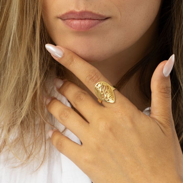 Beliebter Ort Karten Ring [750er Gold Vermeil]