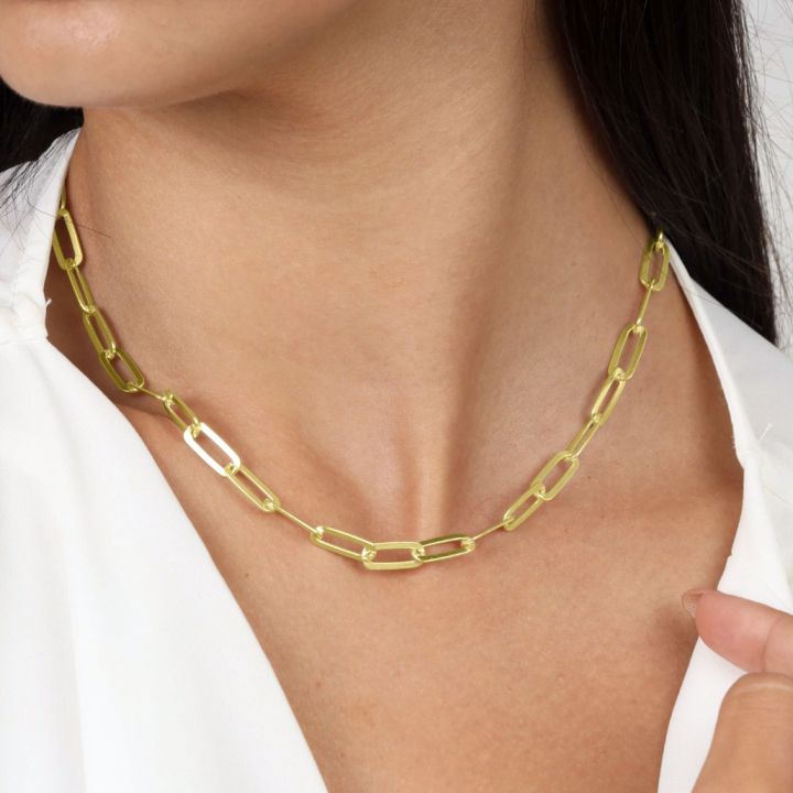 Classic Gold Yellow Gold Paper Clip Twist Chain Necklace | Roberto Coin |  5310168AY340