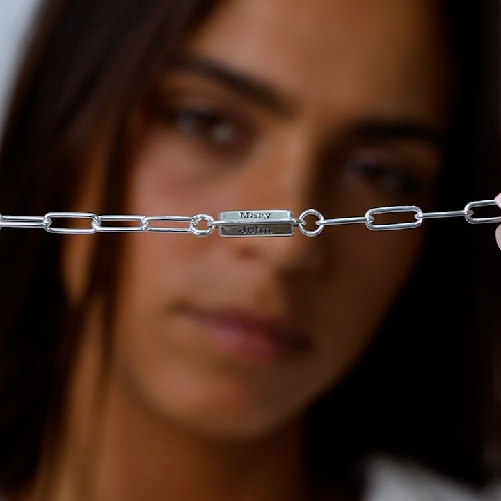 Link Chain Hexa Bar Engraved Bracelet [Sterling Silver]