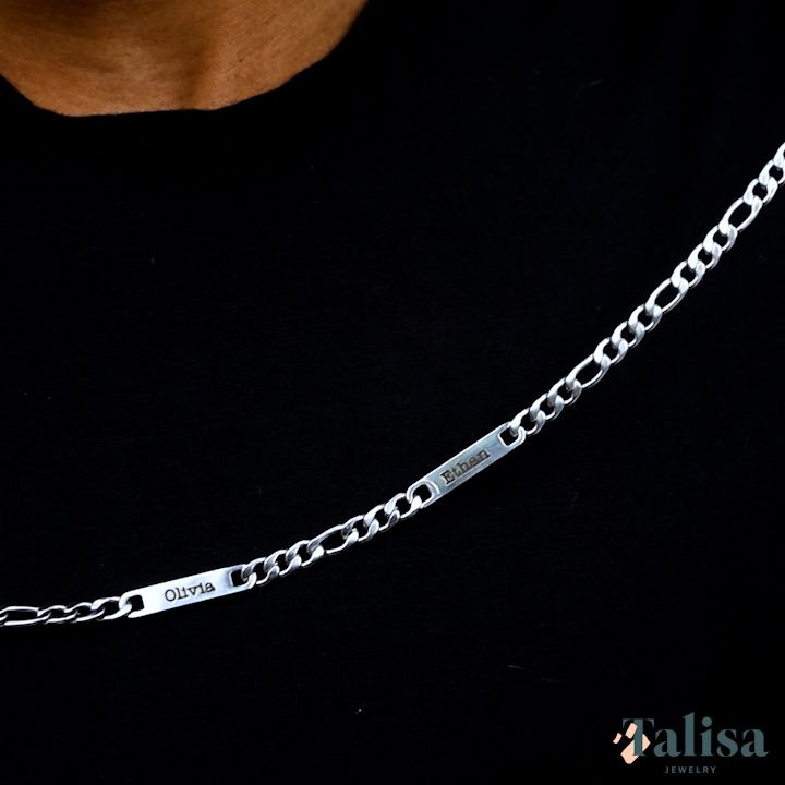 Engraved Figaro Chain For Men - Talisa