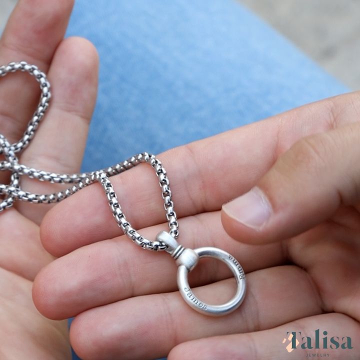 Personalised Men's Silver Interlocking Ring Necklace | Posh Totty Designs