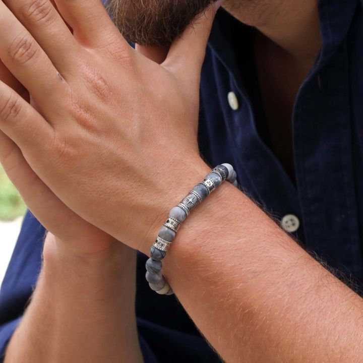 Kompass Diamant Armband für Herren aus Picasso Jaspis