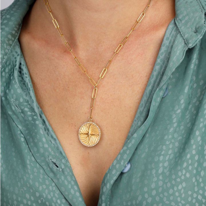 Compass Medallion Name Necklace [18K Gold Plated]