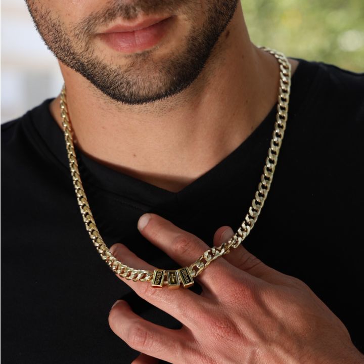 Cross Cuban Link Chain With Names - 18K Gold Plated