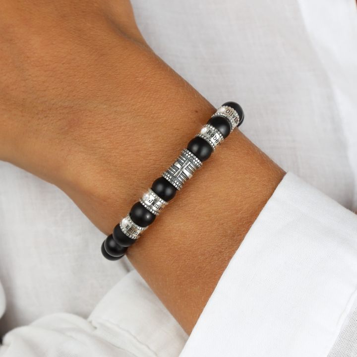 Bracelet Croix en Onyx Noir Prénoms pour Femme avec Diamants [Argent 925]