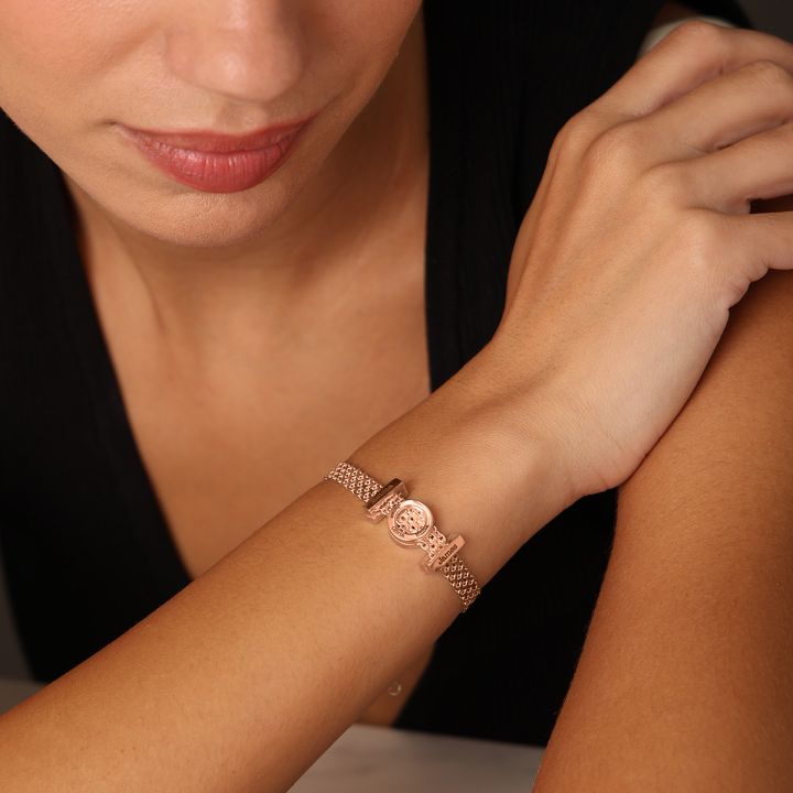 Milanaise Armband mit Gravur - Kreis Charm [750er rosévergoldet]