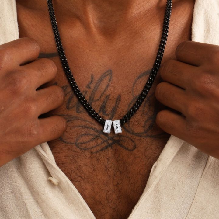 Dark Cuban Link Chain with Crystals Peronalized Mens Chain by Talisa Jewelry