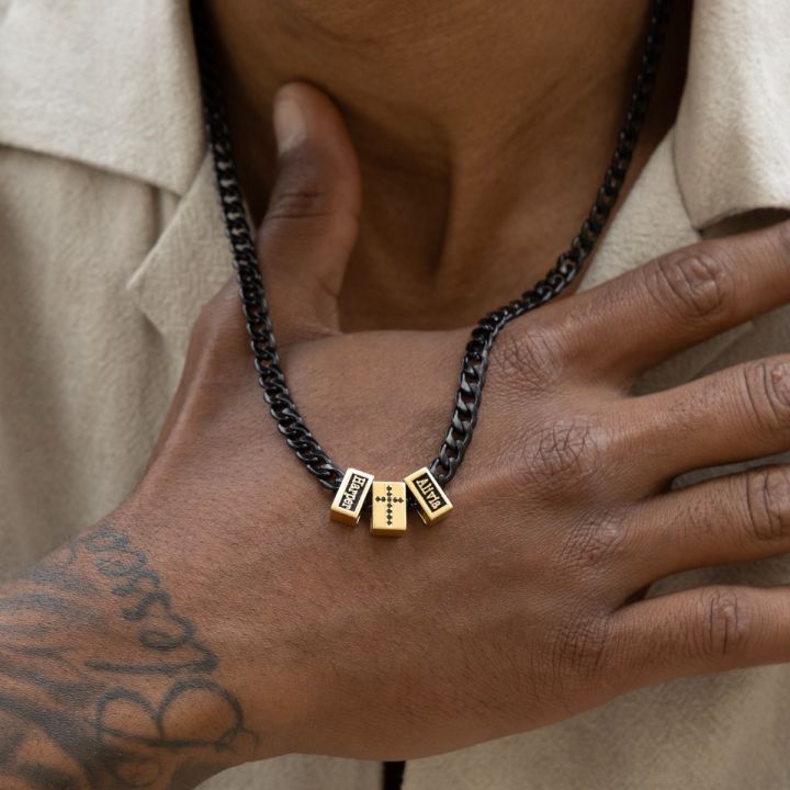 Diamond Cross Dark Cuban Link Chain With Names [18K Gold Plated]