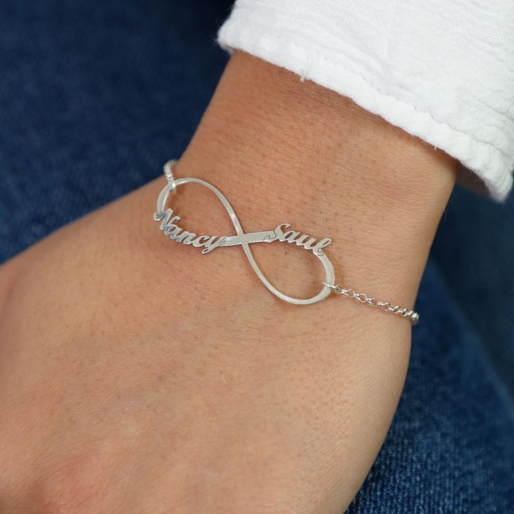 Infinity Bangle Bracelet with Initial Charms in Rose Gold Plating |  MyNameNecklace IN