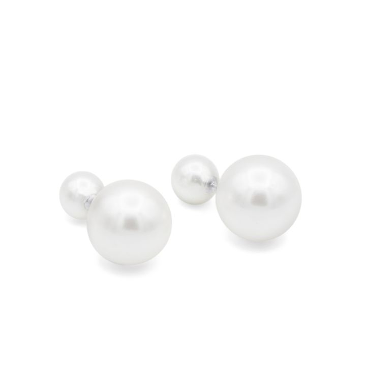 Double pearl earrings stud discount