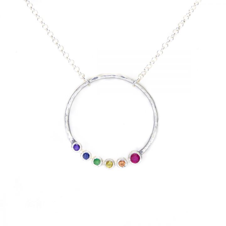 Rainbow Parent's Love Necklace Hammered [Sterling Silver]