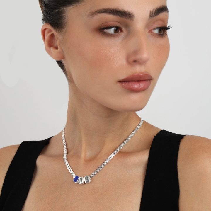 Emily Name Necklace with Blue Charm Sterling Silver Name