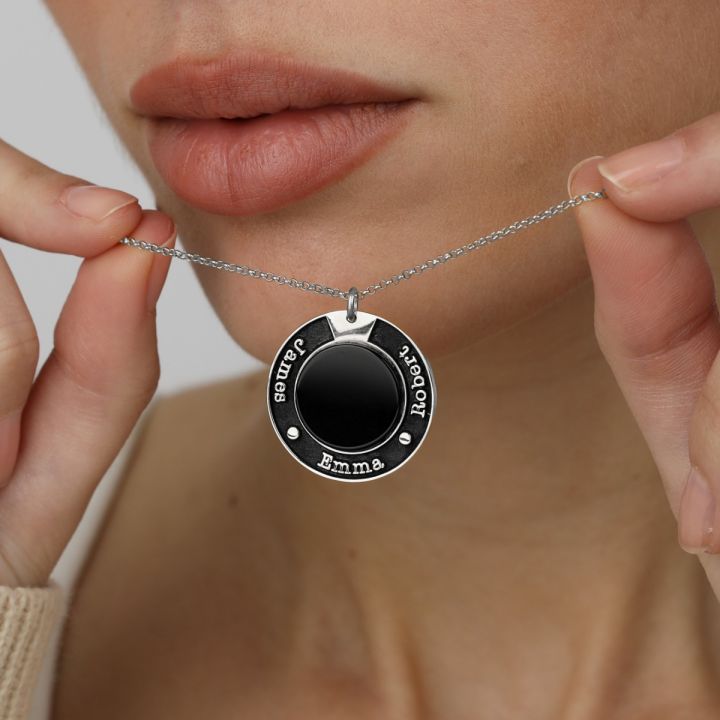 Enchanted Circle Onyx Name Necklace [Sterling Silver]