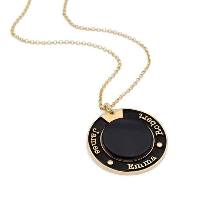 Enchanted Circle Onyx Name Necklace Black Onyx Stone Custom Name Necklace Gold Vermeil