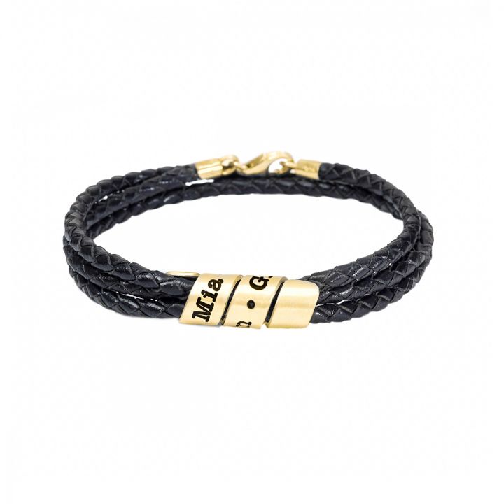 Discover 82+ leather gold name bracelet best