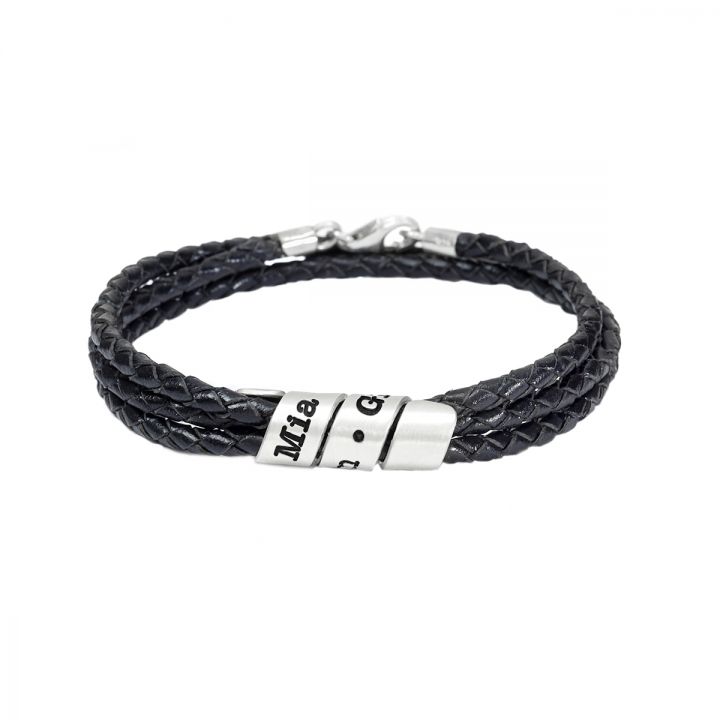 Family Name Bracelet for Women - Sterling Silver [Black Leather]