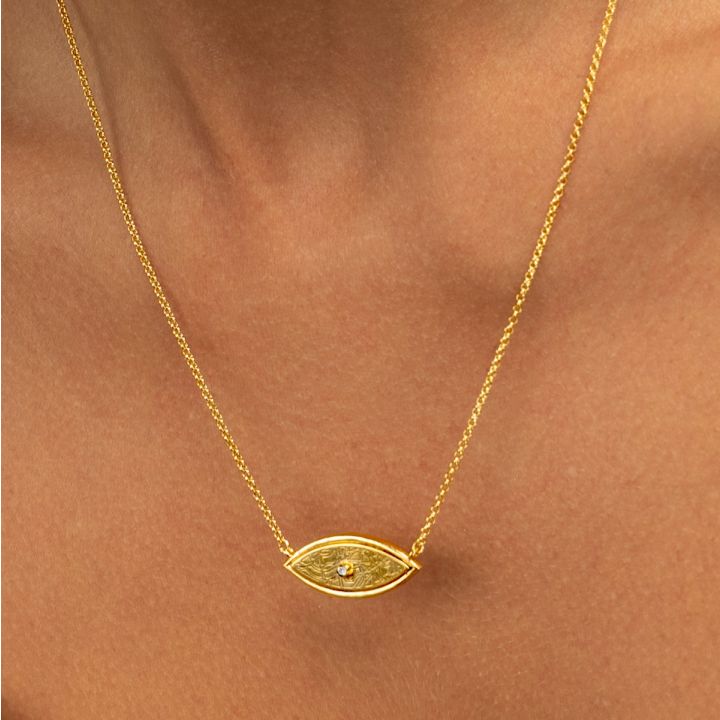 Evil Eye Engraved Map Necklace [18K Gold Vermeil]