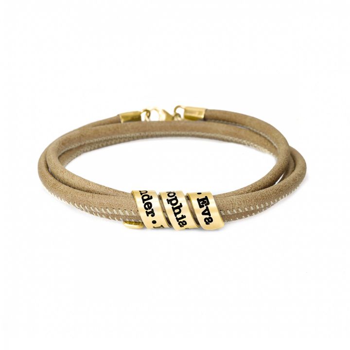 Family Name Bracelet for Women - Gold Plated [Tan Suede]