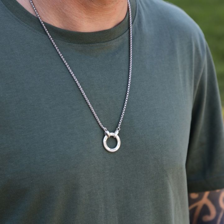 Map Tag Necklace for Men in Silver - Box Chain for Men - Gifts for Him by Talisa