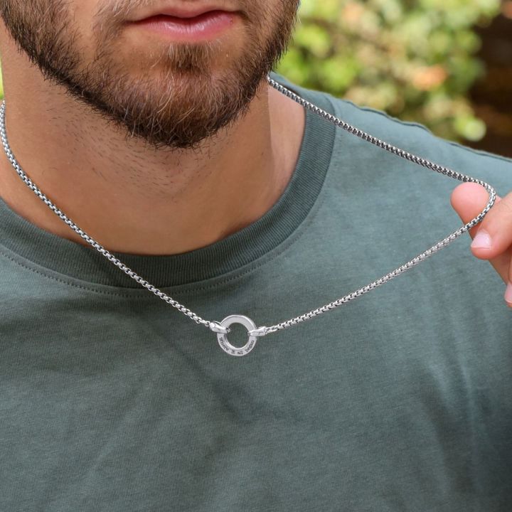 Message Circle Pendant - Box Chain Necklace in Silver - Gift Ideas for Husband by Talisa