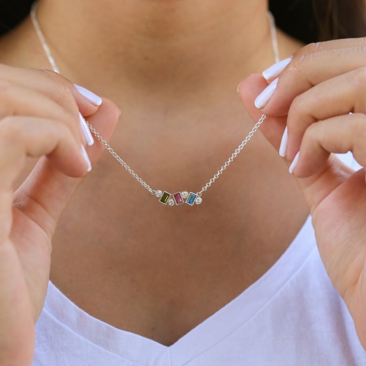 Personalized Family Birthstone Necklaces - Sterling Silver Heart