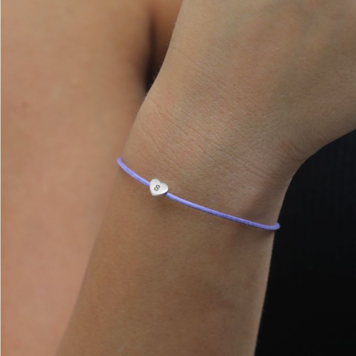 Ties of Heart Initial Bracelet - Purple Cord [Sterling Silver]