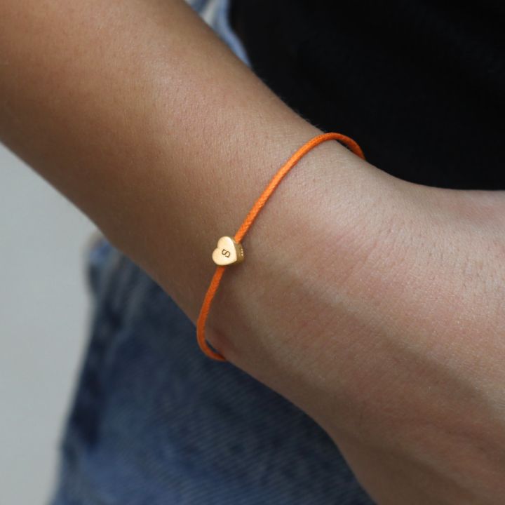 Ties of Heart Initial Bracelet - Orange Cord [18K Gold Plated]