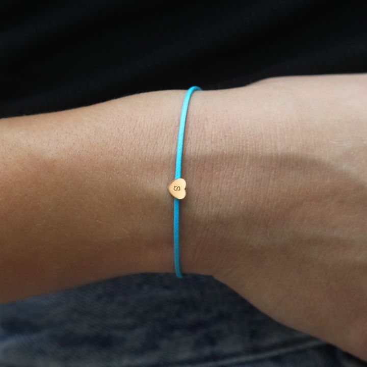 Ties of Heart Initial Bracelet - Turquoise Cord [18K Gold Plated]