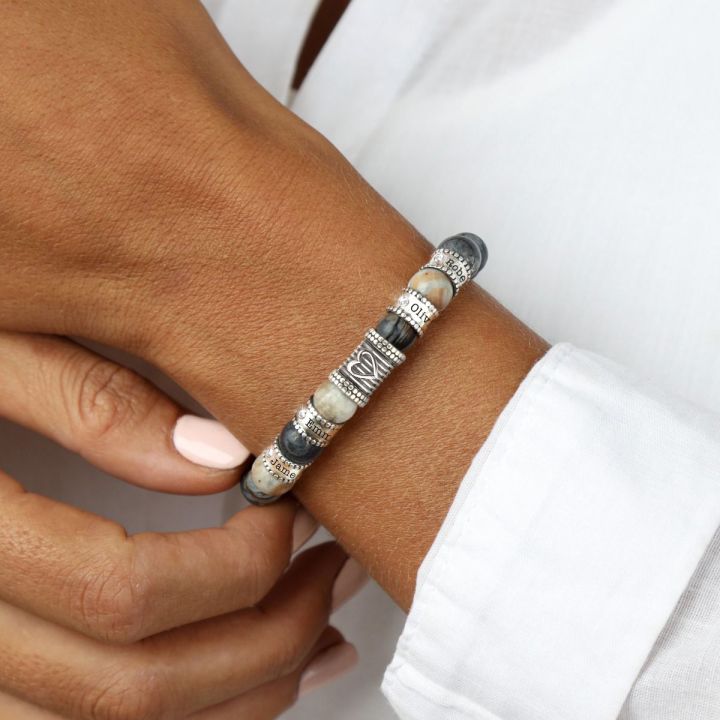 Ties Of The Heart Diamond Name Bracelet - Picasso Jasper [Sterling Silver]
