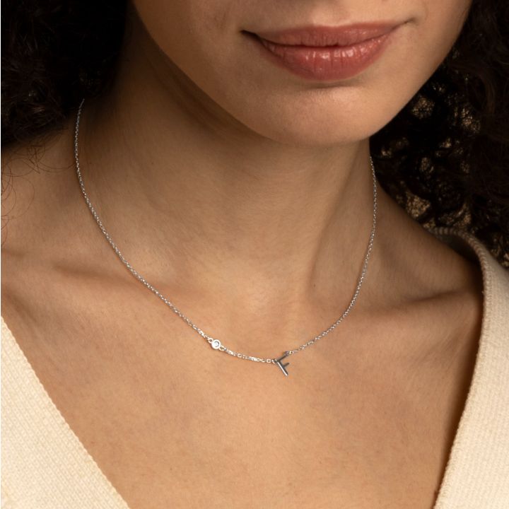 Helena Diamond Initials Necklace [Sterling Silver]