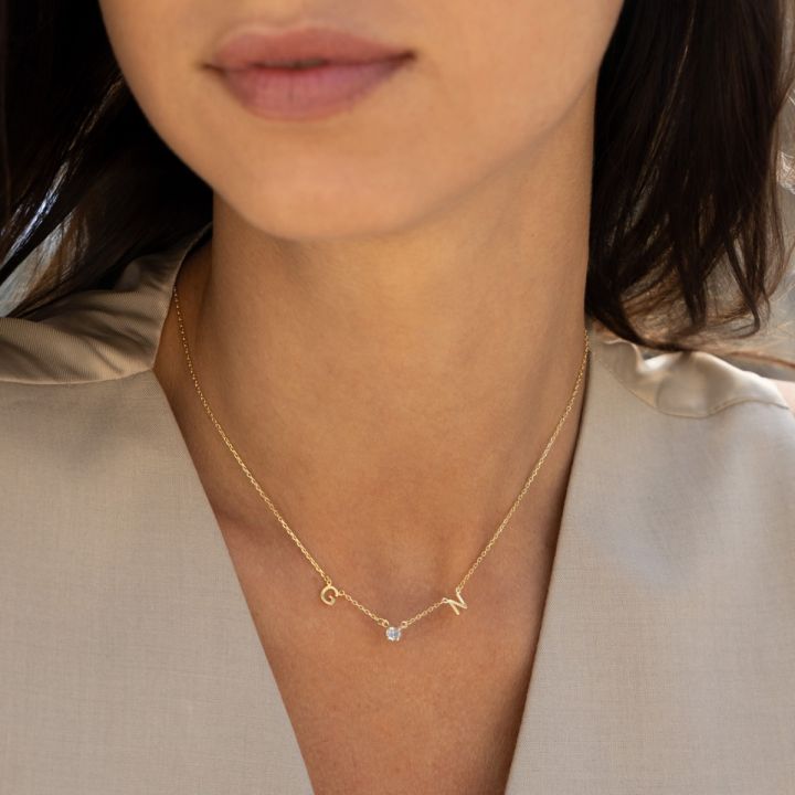 Helena Initials Necklace with 0.3 ct Diamond [14 Karat Gold]
