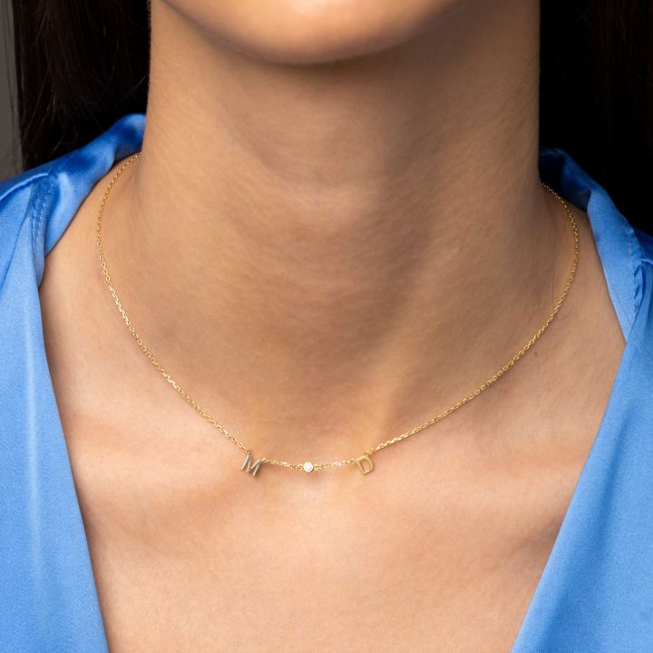 Helena Diamond Initials Necklace [14 Karat Gold]