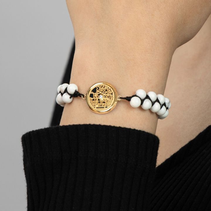 Howlite Silhouette Map Bracelet [14 Karat Gold]