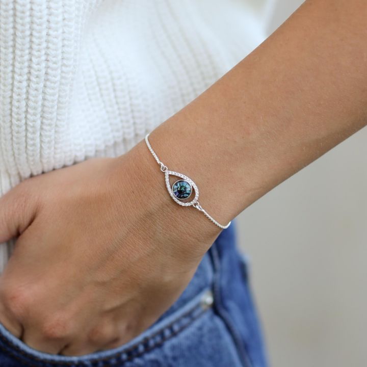 adjustable bracelet - evil eye bracelet - third eye - blue stone in sterling silver