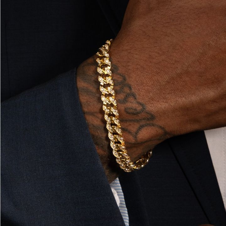 Iced Cuban Link Chain Initials Bracelet - 18K Gold Vermeil