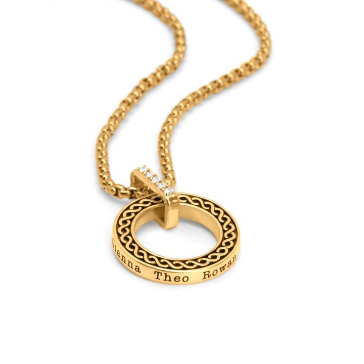 Circle Pendant Mens Necklace Engraved Necklace in Gold by Talisa