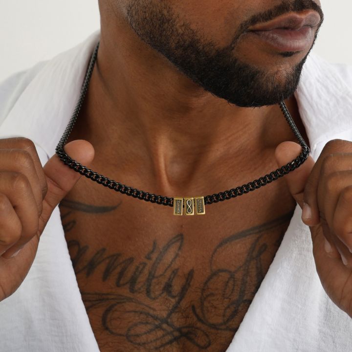 Infinity Charm Dark Cuban Link Chain With Names [18K Gold Plated]