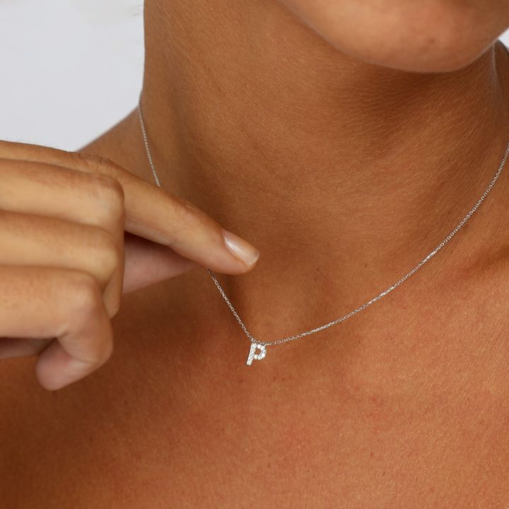 Diamond Initial Necklace [14 Karat White Gold]