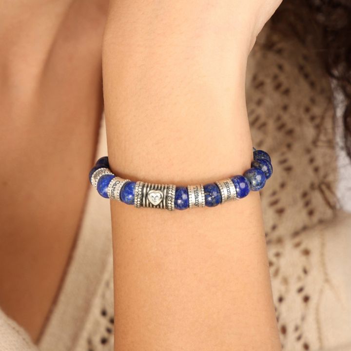 Lapis Lazuli Women Name Bracelet with Diamond [Sterling Silver]