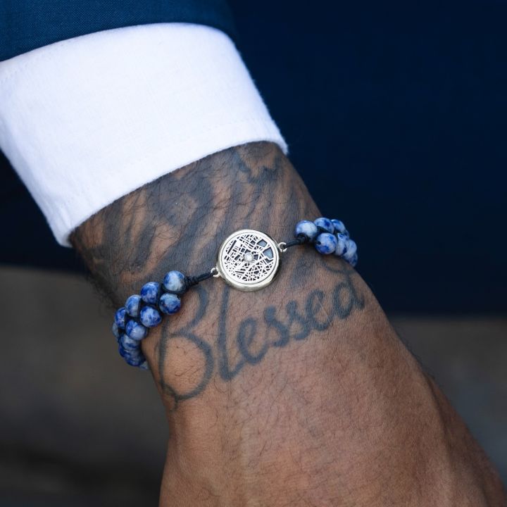 Lapis Lazuli Silhouette Map Men Bracelet [Sterling Silver]