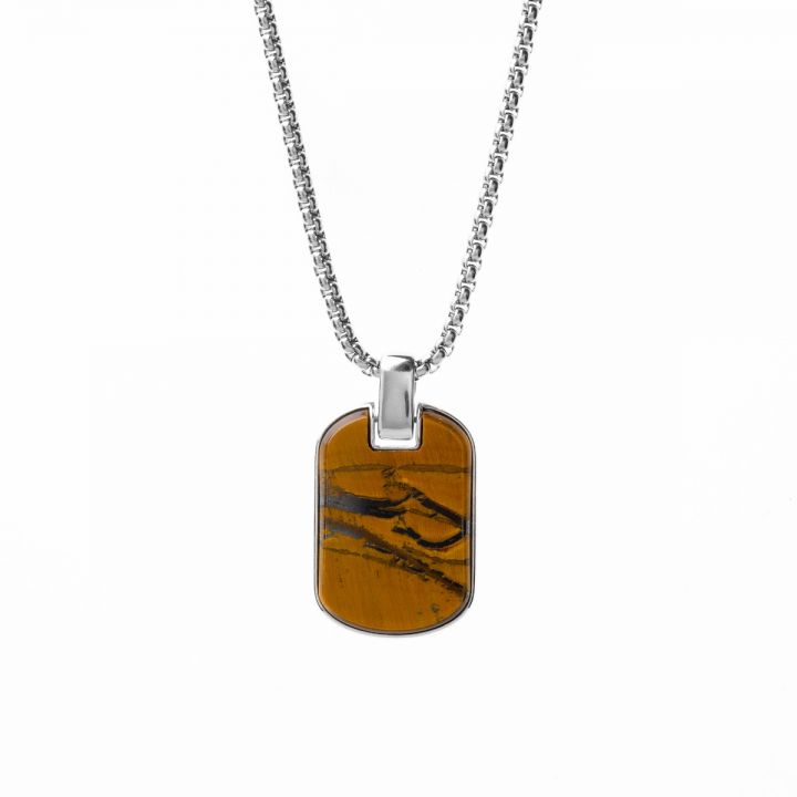 Clear Mark Tiger Eye Tag Necklace