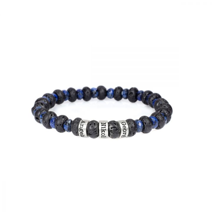 Lava and Lapis Name Bracelet - Sterling Silver