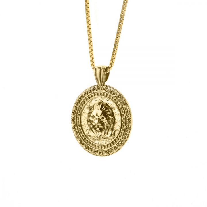 Lion Heart Necklace with Coordinates for Men - 18K Gold Plated