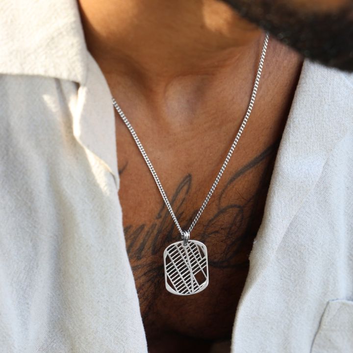 Men Silver Men Pendant Stainless Steel Plain Silver Army Dual Dog Tag Chain  Pendant Necklace for