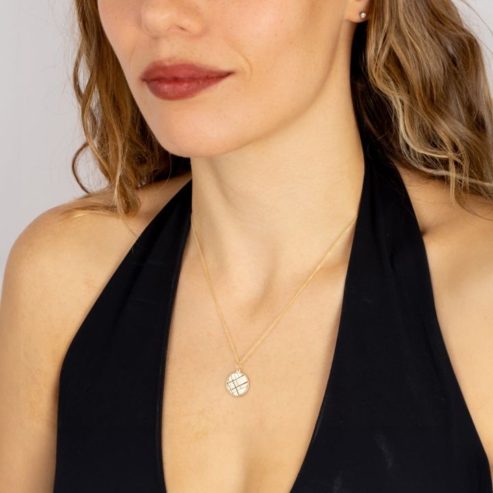 Map Necklace in 14 Karat Solid Gold Circle Pendant Necklace by Talisa