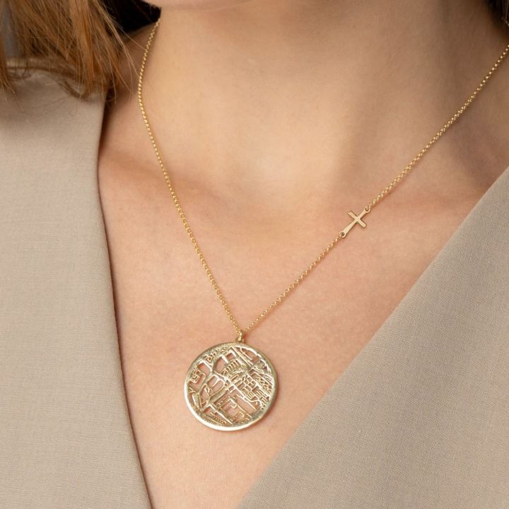 Edelsteen Vlek Kaart Ketting met Zijdelings Kruis [18K Goud Vermeil]