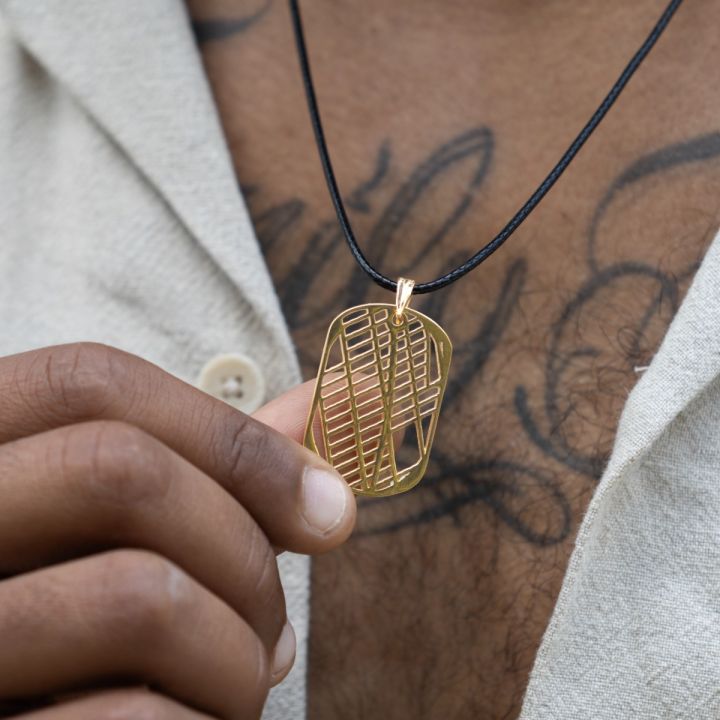 Map Tag Necklace for Men - 18K Gold Vermeil / Black Cord