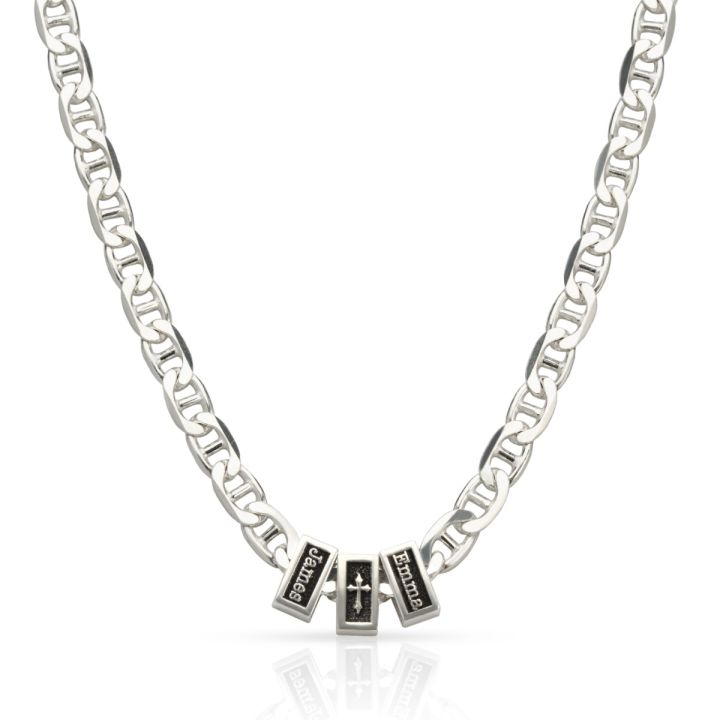 Cross Mariner Link Chain With Names - Sterling Silver