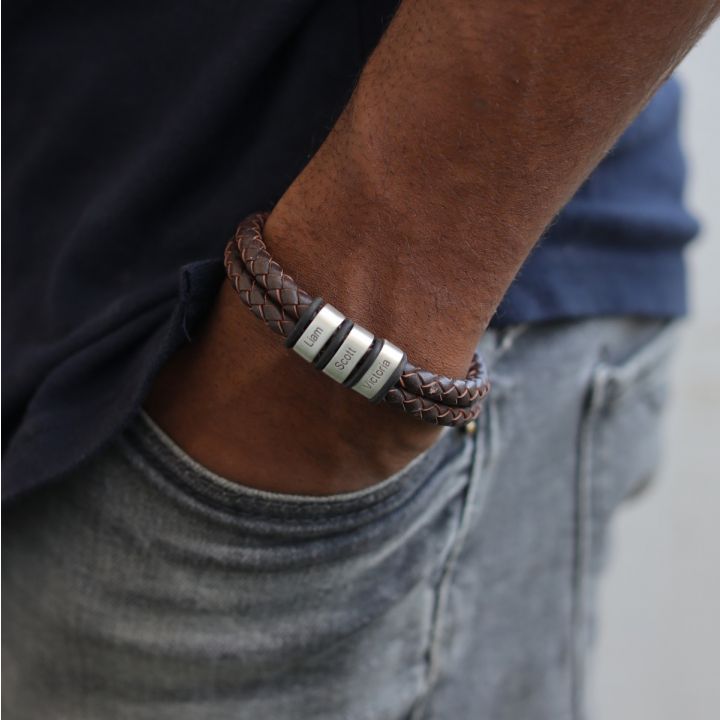 Men's Leather Bracelet (Brown Leather) by Talisa - Engravable