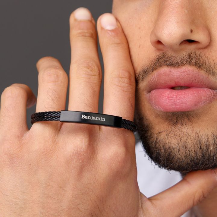 Dark Engraved Cable Cuff for Men - Stainless Steel